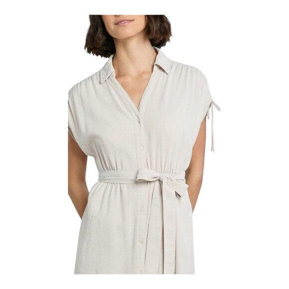 NWT Time and Tru Women's Cotton blend Midi Shirtdress Light Tan/Beige - Picture 3 of 5